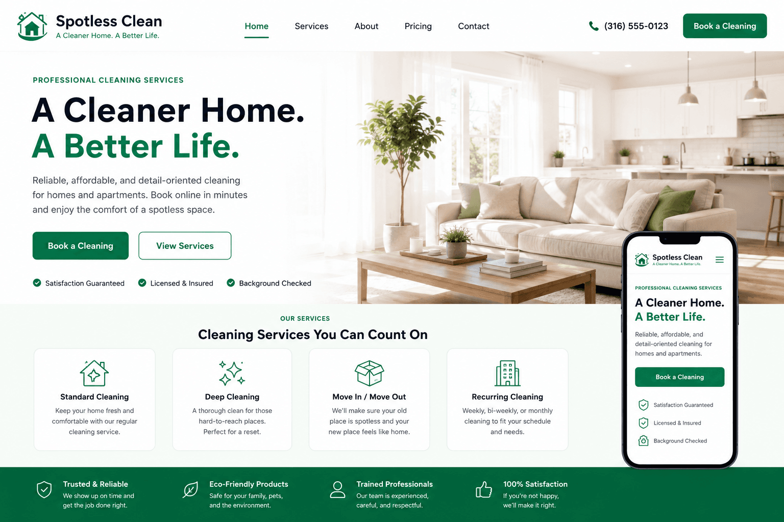 Spotless Clean website preview