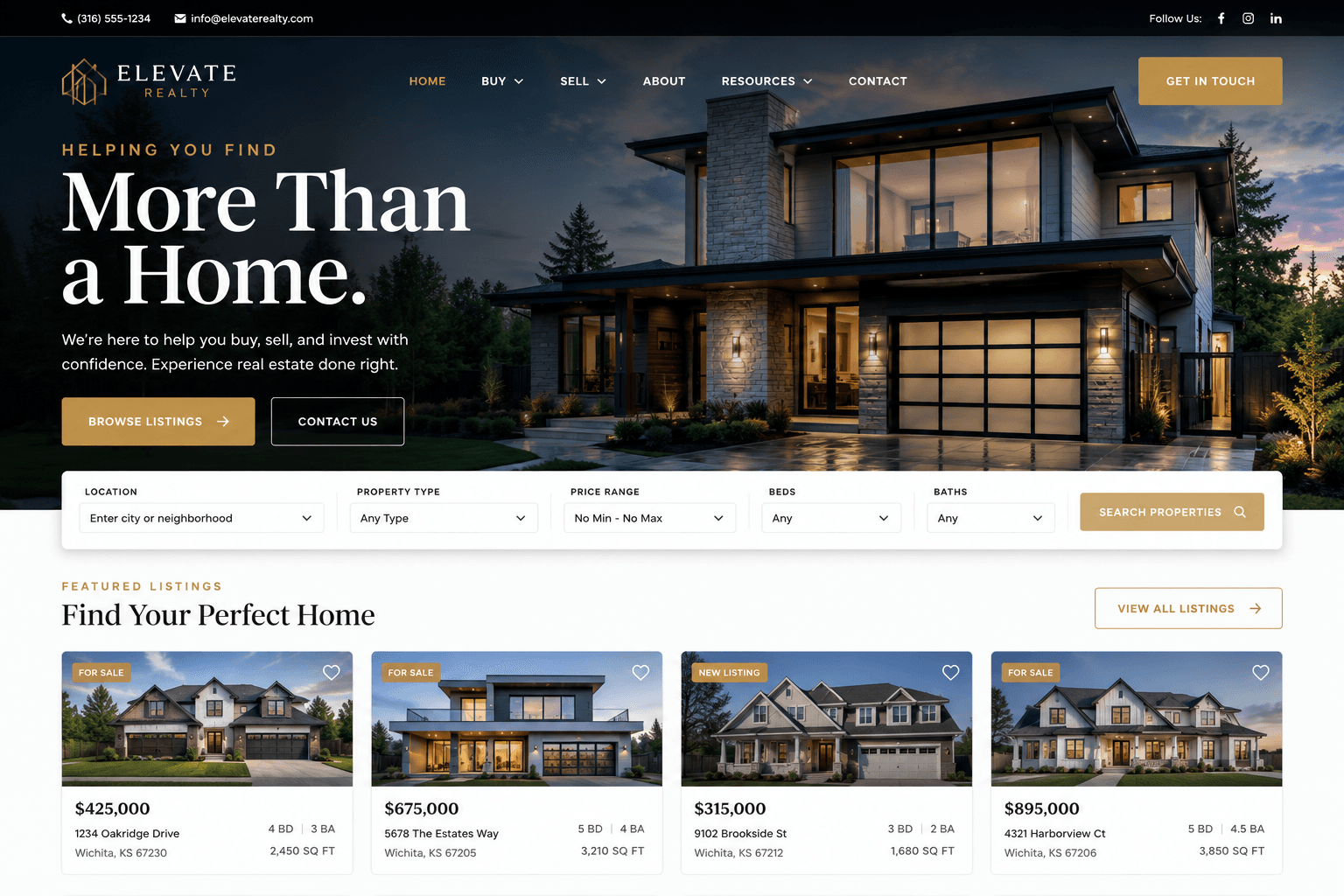 Elevate Realty website preview